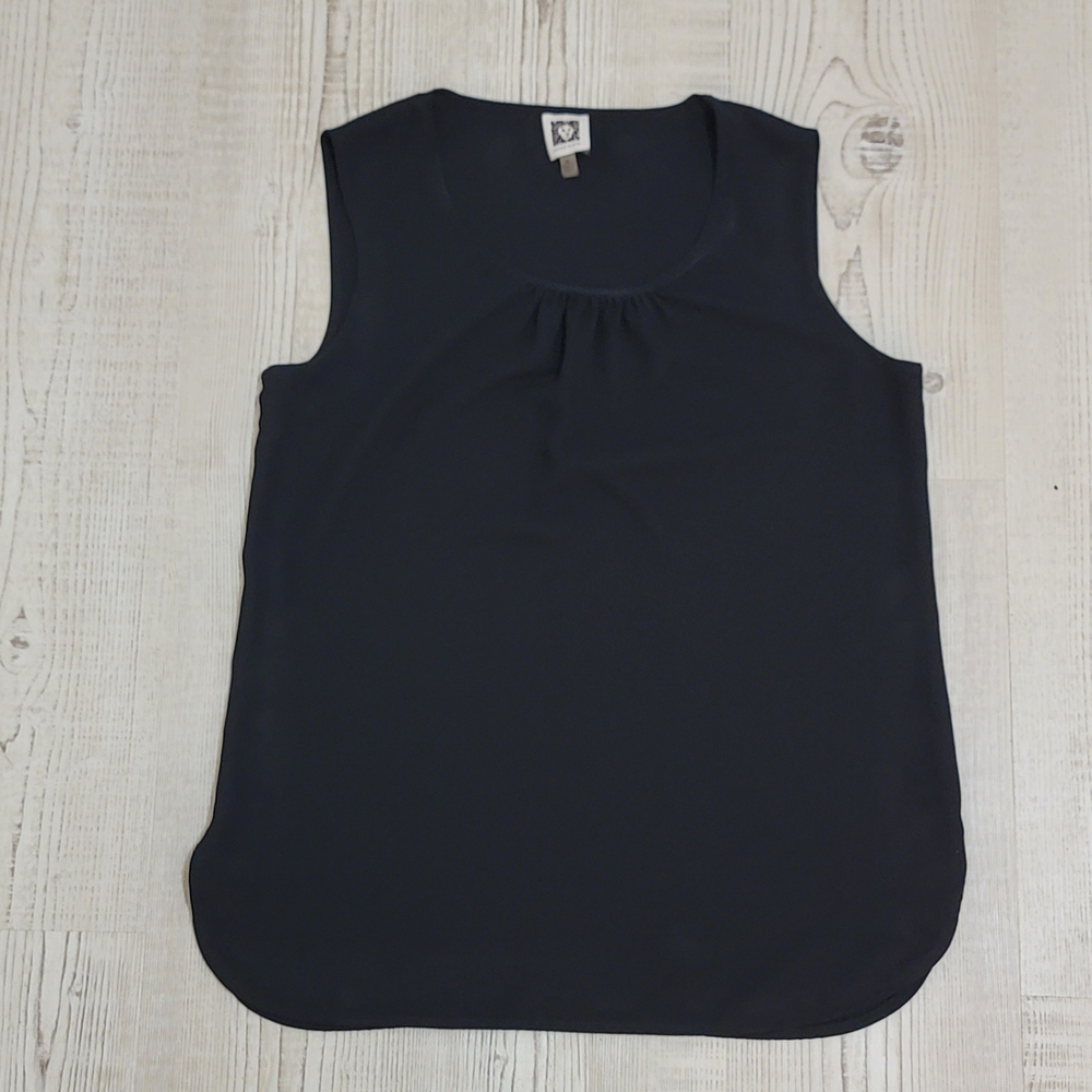 Anne Klein Black Sleeveless Scoop Neck Shell Tank Top XS Minimalist Casual Flowy